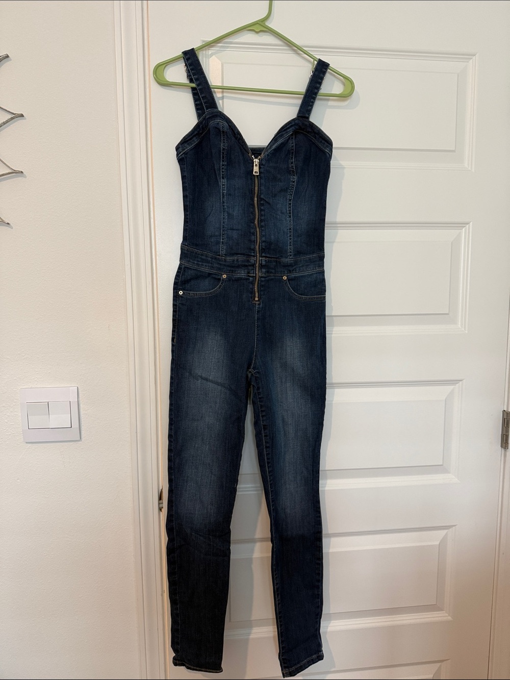 Guess Dark Blue Denim Zip-Front Overall Jumpsuit